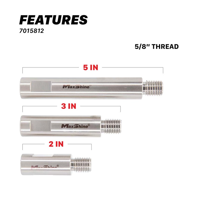 Maxshine Universal Stainless Steel Rotary Extension Shaft Set - 2in, 3in, 5in, Fits 5/8â€ Backing Plate - 3 Pieces Rotary Polisher Extender for Car Polishing & Angle Grinder -Rotary Polisher Accessory - Image 2